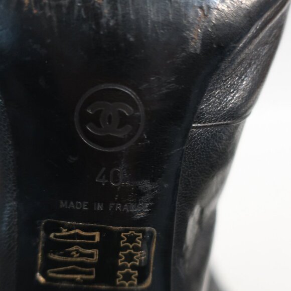 Womens Chanel Black Block Heel Interlocked CC Leather Ankle Booties 40 US/9.5-10 - Picture 12 of 14
